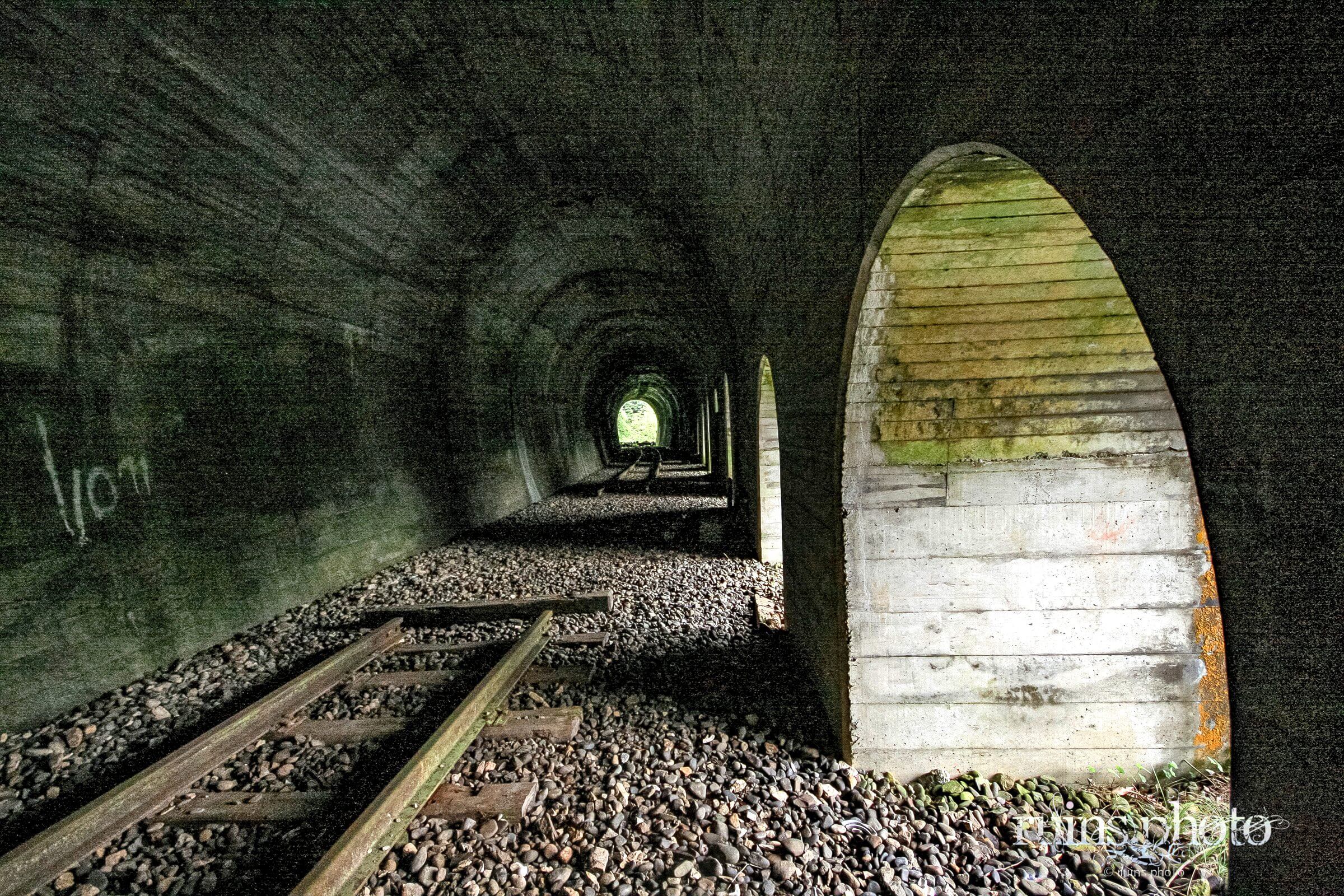 かつての旧線トンネル廃墟：飯田線旧線大崩隧道（長野県天龍村）